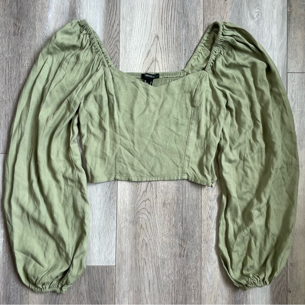 Jade Green Cropped Corset Style Long Sleeve